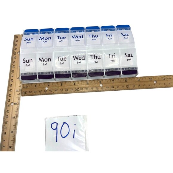 Weekly AM/PM Pill Organizer with 14 Compartments Plastic Blue/White 90i - Picture 4 of 5